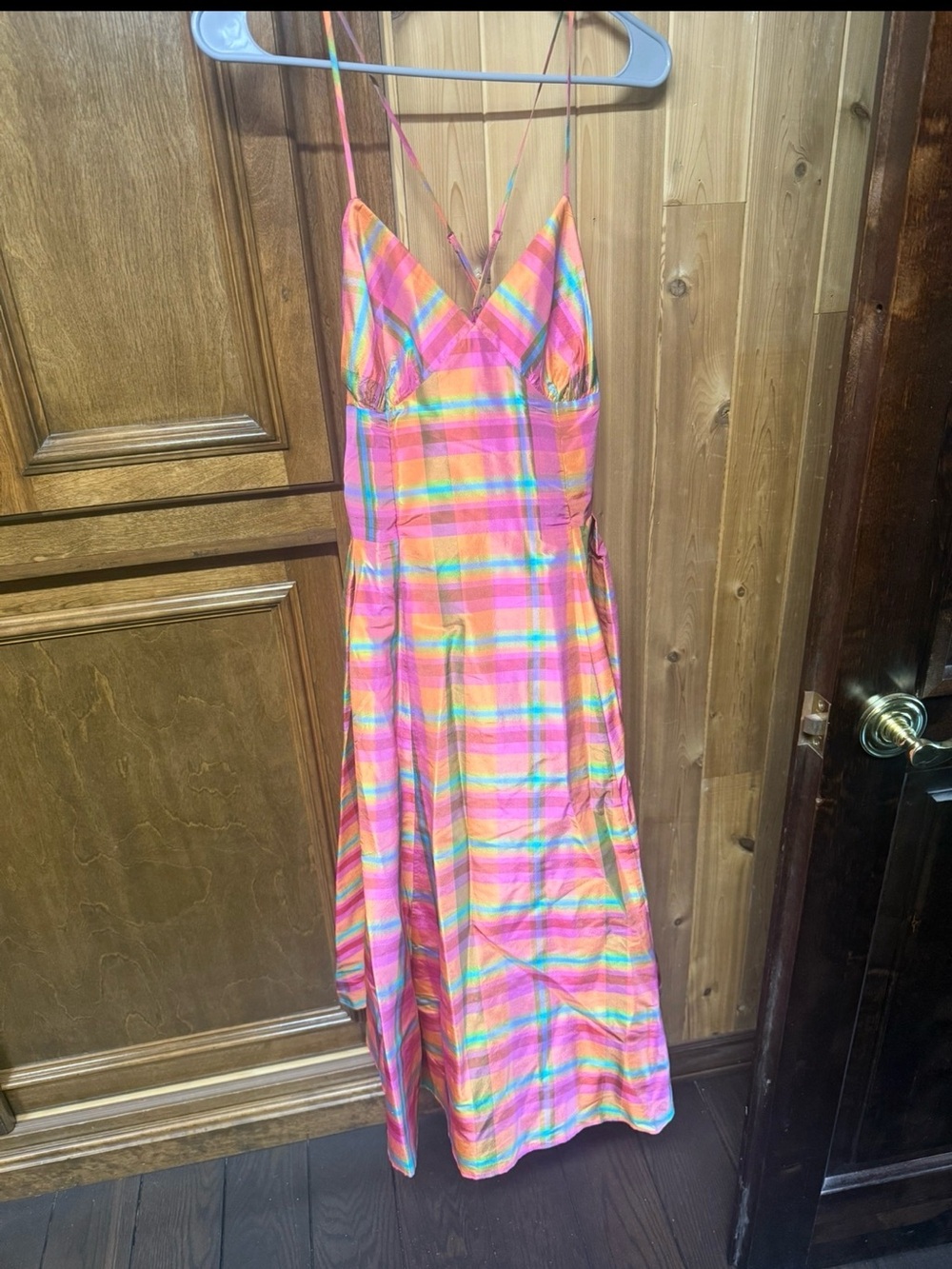 Isaac Mizrahi Pink and Green Plaid Midi Dress - Picture 2 of 6